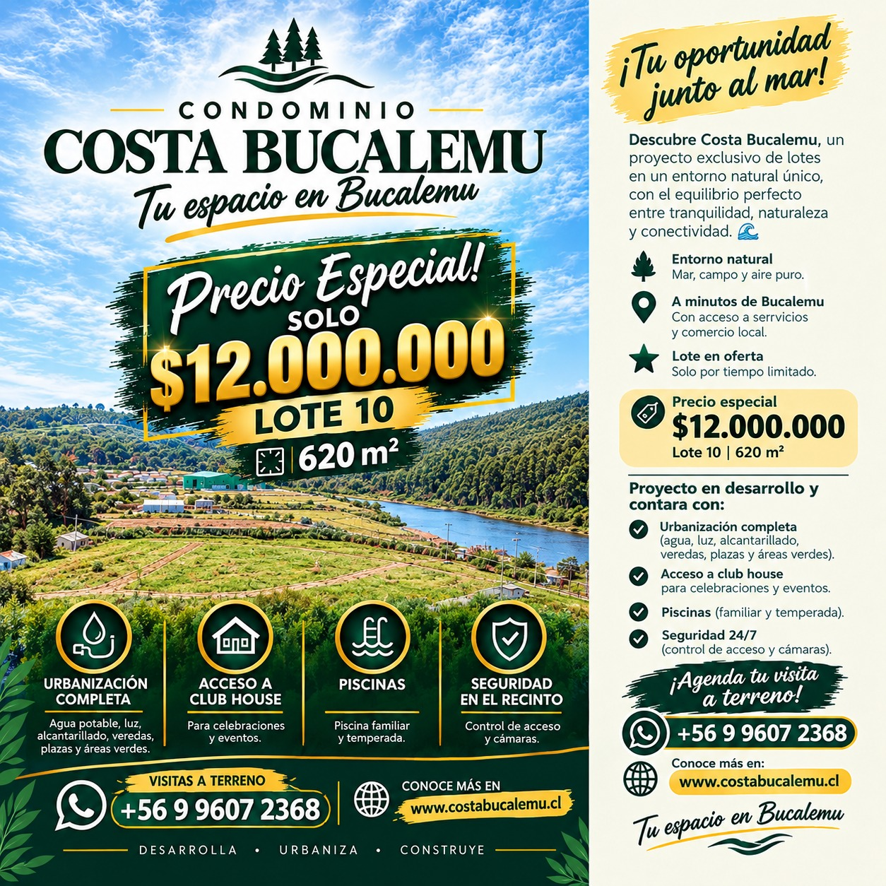 Precio especial Lote 10, 620 m², solo $12.000.000